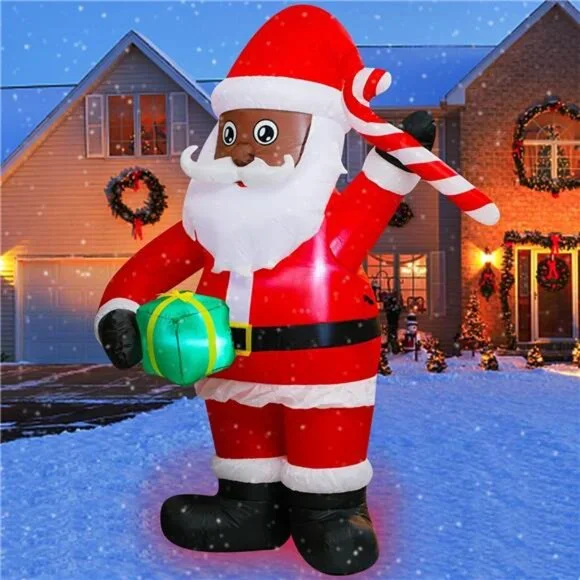 6FT Inflatable Christmas Black Santa Claus with Gift Box and Candy Decoration